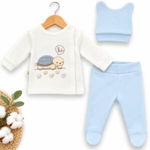 ensemble bébé 0-3 mois 3 piéces bleu-blanc - babycan gobebe agadir vêtement nouveau-né babycan gobebe ainchock