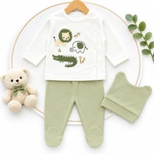 ensemble bébé 0-3 mois 3 piéces vert-blanc - babycan gobebe ainchock Ensemble Bébé 0-3 mois 3 Piéces vert-blanc - Babycan
