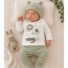 Ensemble Bébé 0-3 mois 3 Piéces vert-blanc - Babycan