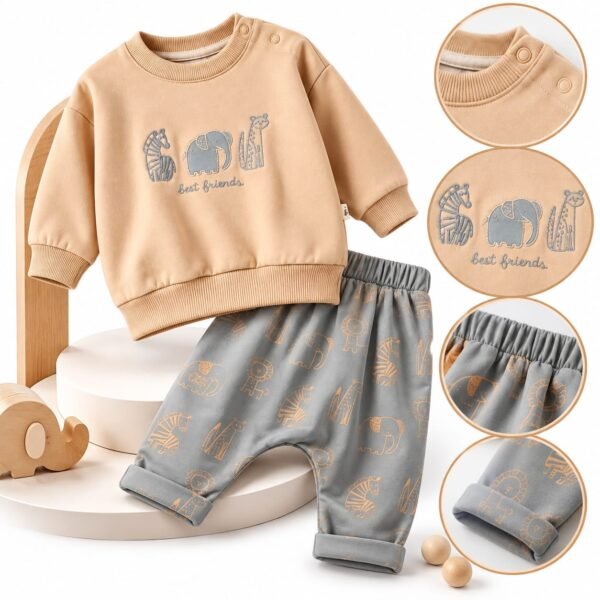 ensemble bébé garçon 6 à 18 mois 2 piéces beige gobebe temara Ensembles Bébé 6 à 18 mois 2 Piéces « best friends » - Pookie