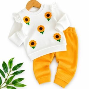 ensemble fille 6 à 18mois 2 piéces jaune-blanc - nikuby gobebe agadir vêtement fille 6-18mois gobebe temara