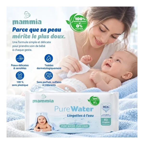 mammia-lingettes-bebe-purewater gobebe Pack Lingettes Bébé PureWater 4x60 - Mammia