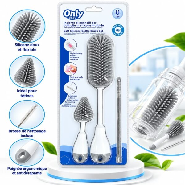 pack brosses de nettoyage pour biberons et tétines gris - only baby gobebe accessoire hygiéne bebe gobebe maarif