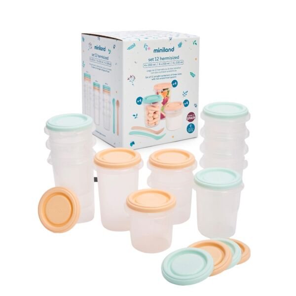 set 12 pots de conservation 4x330ml, 4x250ml et 4x200ml - miniland gobebe maarif accessoire allaitement gobebe maarif