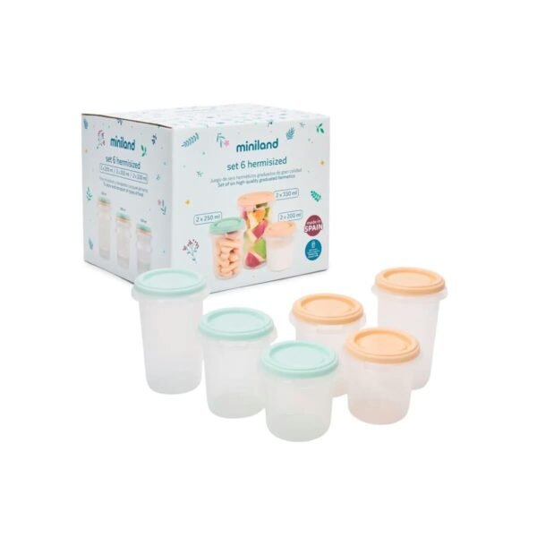 set 6 pots de conservation 2x330ml, 2x250ml et 2x200ml - miniland gobebe agadir miniland accessoire repas gobebe temara
